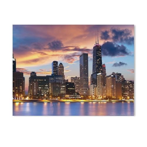 Puzzles 1000 Stück Holz Montage Bild，Chicago Skyline，Erwachsene Spiele Lernspielzeug（75x50cm-617 von YYHMKBYY