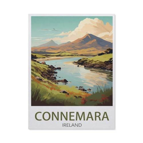 Puzzles 1000 Stück Holz Montage Bild，Connemara Irland Vintage Reiseposter Landschaft，Filmplakat Für Erwachsene Spiele Lernspielzeug（75x50cm）-AG44 von YYHMKBYY