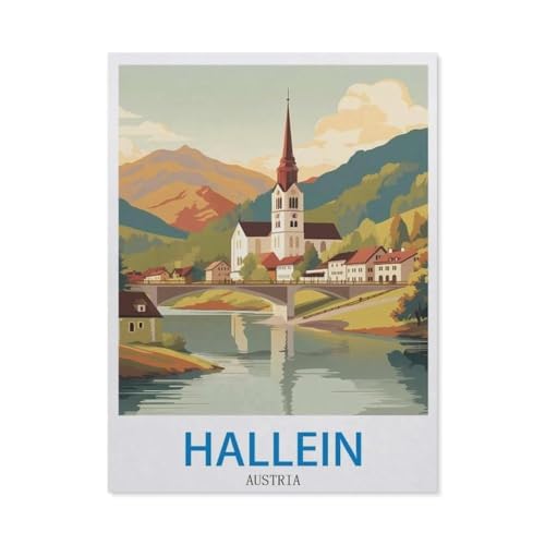 Puzzles 1000 Stück Holz Montage Bild，Hallein Österreich Vintage-Reiseposter，Filmplakat Für Erwachsene Spiele Lernspielzeug（75x50cm）-AW63 von YYHMKBYY