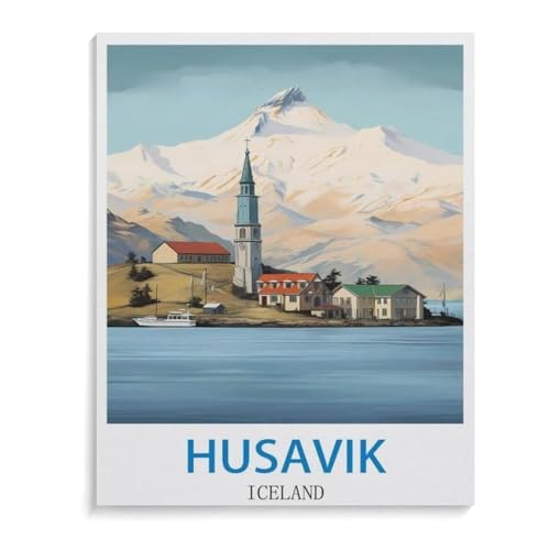 Puzzles 1000 Stück Holz Montage Bild，Husavik Island Vintages Reiseplakat，Erwachsene Spiele Lernspielzeug（75x50cm）-B53 von YYHMKBYY