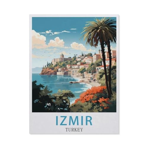 Puzzles 1000 Stück Holz Montage Bild，Izmir Türkei Vintage-Reiseposter，Erwachsene Spiele Lernspielzeug（75x50cm）-BA26 von YYHMKBYY