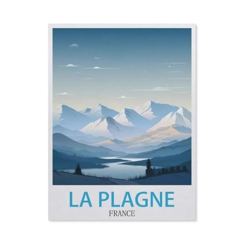 Puzzles 1000 Stück Holz Montage Bild，La Plagne Vintage-Reiseposter,Frankreich，Filmplakat Für Erwachsene Spiele Lernspielzeug（75x50cm）-BF42 von YYHMKBYY