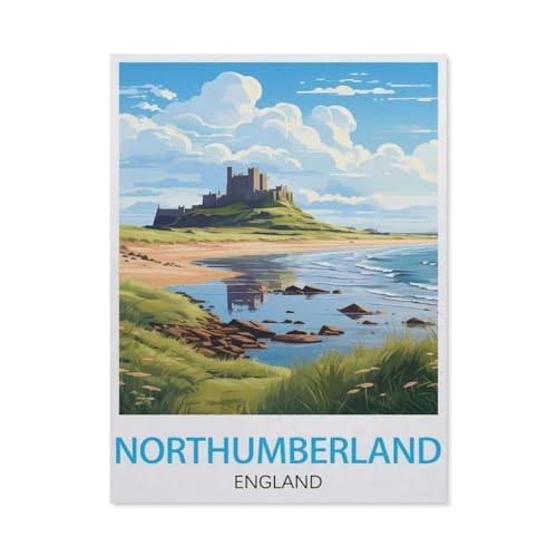 Puzzles 1000 Stück Holz Montage Bild，Northumberland England Vintage-Reiseposter，Erwachsene Spiele Lernspielzeug（75x50cm）-AU42 von YYHMKBYY