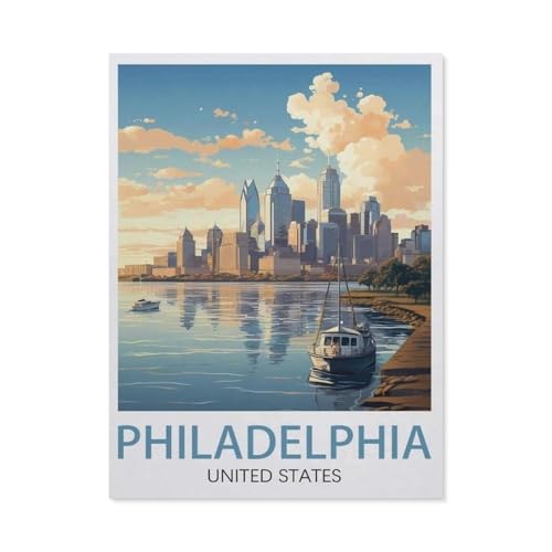 Puzzles 1000 Stück Holz Montage Bild，Philadelphia Vintage-Reiseposter，Erwachsene Spiele Lernspielzeug（75x50cm）-AK85 von YYHMKBYY