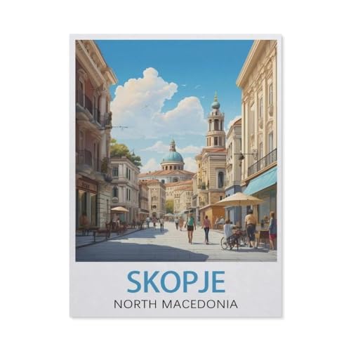 Puzzles 1000 Stück Holz Montage Bild，Skopje Nordmazedonien, Vintage-Reiseposter，Erwachsene Spiele Lernspielzeug（75x50cm）-AP28 von YYHMKBYY