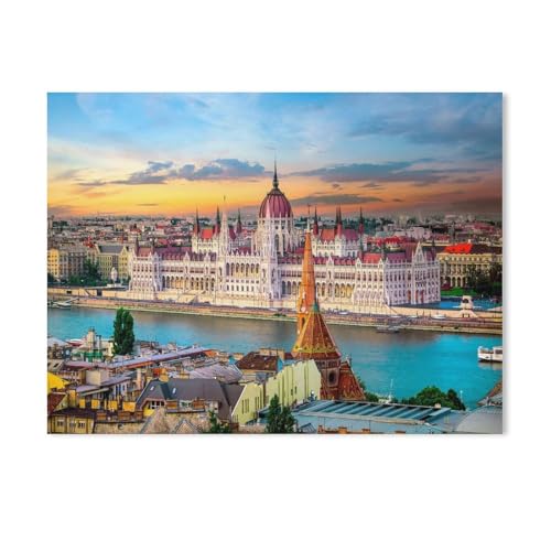 Puzzles 1000 Stück Holz Montage Bild，Sonnenuntergang über berühmten Wahrzeichen in Budapest，Erwachsene Spiele Lernspielzeug（75x50cm-517 von YYHMKBYY