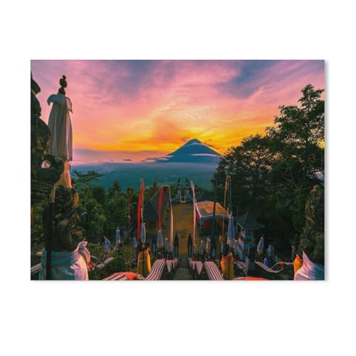 Puzzles 1000 Stück Holz Montage Bild，Tempel von Lempuyang Luhur mit Blick auf den Agung, Bali, Indonesien，Erwachsene Spiele Lernspielzeug（75x50cm-642 von YYHMKBYY