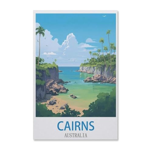 Puzzles 1000 Stück Holz Montage Bild，Vintages Reiseplakat Cairns Australien，Erwachsene Spiele Lernspielzeug（75x50cm）-F18 von YYHMKBYY