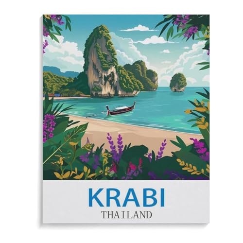 Puzzles 1000 Stück Holz Montage Bild，Vintages Reiseplakat Krabi Thailand，Filmplakat Für Erwachsene Spiele Lernspielzeug（75x50cm）-I88 von YYHMKBYY