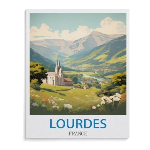 Puzzles 1000 Stück Holz Montage Bild，Vintages Reiseplakat Lourdes Frankreich，Erwachsene Spiele Lernspielzeug（75x50cm）-A80 von YYHMKBYY