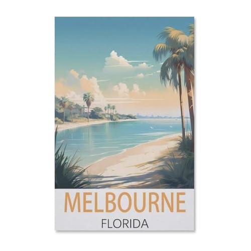 Puzzles 1000 Stück Holz Montage Bild，Vintages Reiseplakat Melbournes Florida，Filmplakat Für Erwachsene Spiele Lernspielzeug（75x50cm）-G69 von YYHMKBYY