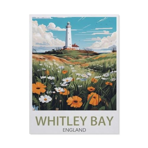 Puzzles 1000 Stück Holz Montage Bild，Whitley Bay St. Mary's Leuchtturm, Vintage-Reiseposter，Filmplakat Für Erwachsene Spiele Lernspielzeug（75x50cm）-AO57 von YYHMKBYY