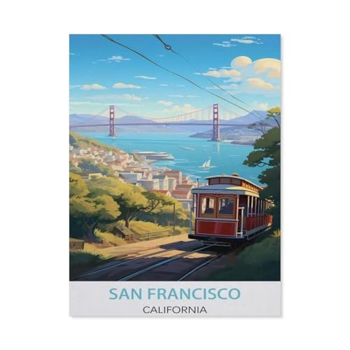 Puzzles Mit 1000 Teilen Puzzles Aus Holz，California San Francisco Vintage-Reiseposter，Puzzle 1000 Teile Für Erwachsene Lustige Kreative DIY-Spielzeuggeschenke Für Mädchen Und Jungen（75x50cm）-BH32 von YYHMKBYY