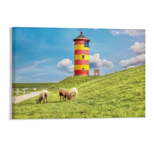 Schafe vor dem Leuchtturm，Puzzles für Erwachsene 1000 Teile, Klassische Puzzle für Erwachsene Teenager Freizeit Spaß Spiel Spielzeug Geeignet für Familie Freunde Dekorativ（52x38cm）-97 von YYHMKBYY