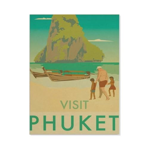 Thailand Phuket Island Vintage Reiseposter，1000 Stück Erwachsene Holz Landschaft Puzzles Für Kinder Lernspielzeug Geschenke（75x50cm）-BK45 von YYHMKBYY