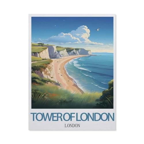 Tower of London London Vintage-Reiseplakat，Klassisches Puzzle 3D Puzzle DIY Kit Papier Spielzeug Einzigartiges Geschenk（38x26cm）-AF100 von YYHMKBYY