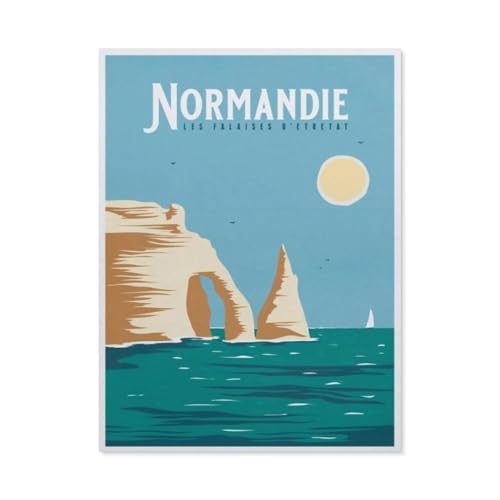 Vintage Frankreich Reiseposter Noirmoutier Cliffs of Etretat，3D Puzzle 1000 Stück, Holz Montiert DIY Puzzle Montage Spielzeug Für Kinder, Holz Puzzle Holz Geschenk（75x50cm）-BM59 von YYHMKBYY