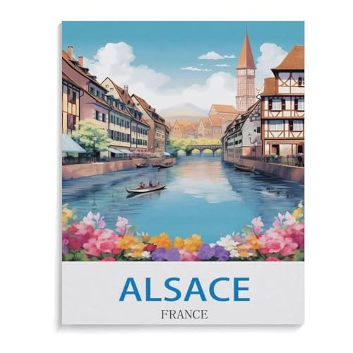 Vintage-Reiseplakat Elsass Frankreich，Puzzle 1000 Teile Erwachsene Kinde Spaß Lernspielzeug Geschenke（38x26cm）-I78 von YYHMKBYY