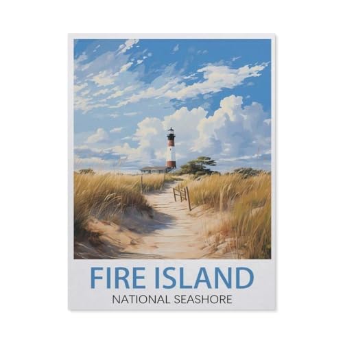 Vintage-Reiseposter Fire Island National Park，3D Puzzle 1000 Stück, Papier Montiert DIY Puzzle Montage Spielzeug Für Kinder, Papier Puzzle Papier Geschenk（38x26cm）-AM17 von YYHMKBYY