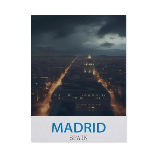 Vintage-Reiseposter Madrid, Spanien，3D Puzzle 1000 Stück, Holz Montiert DIY Puzzle Montage Spielzeug Für Kinder, Holz Puzzle Holz Geschenk（75x50cm）-AV74 von YYHMKBYY