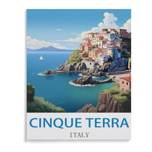 Vintages Reiseplakat Cinque Terra Italien，1000 Stück Erwachsene Holz Landschaft Puzzles Für Kinder Lernspielzeug Geschenke（75x50cm）-K23 von YYHMKBYY