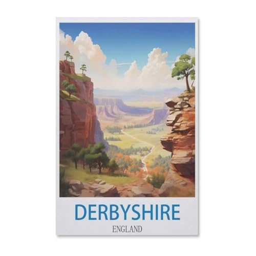 Vintages Reiseplakat Derbyshire England，Puzzle 1000 Teile Papier Puzzle Erwachsene Kinder Lernspielzeug Familie Dekompressionsspiel（50x70cm）-E100 von YYHMKBYY