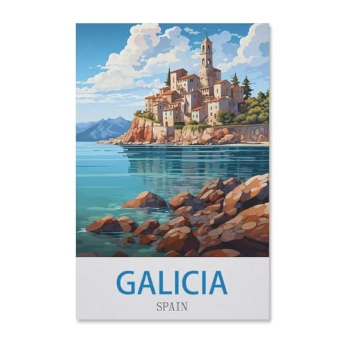 Vintages Reiseplakat Galiziens Spanien，3D Puzzle 1000 Stück, Holz Montiert DIY Puzzle Montage Spielzeug Für Kinder, Holz Puzzle Holz Geschenk（75x50cm）-H99 von YYHMKBYY