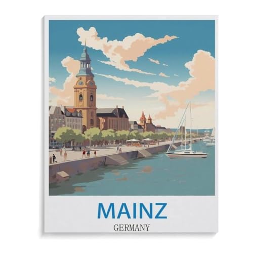 Vintages Reiseplakat Mainz Deutschland，1000 Stück Erwachsene Holz Landschaft Puzzles Für Kinder Lernspielzeug Geschenke（75x50cm）-C90 von YYHMKBYY