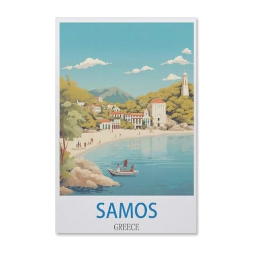 Vintages Reiseplakat Samos Griechenland，Puzzle 1000 Teile Holz Puzzle Geeignet Für Erwachsene Kinder Familien Stressabbau Puzzlespiele（75x50cm）-F3 von YYHMKBYY