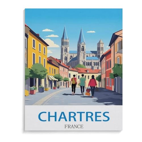 Vintages Reiseplakat von Chartres Frankreich，Puzzle 1000 Teile Erwachsene Kinde Spaß Lernspielzeug Geschenke（75x50cm）-I5 von YYHMKBYY