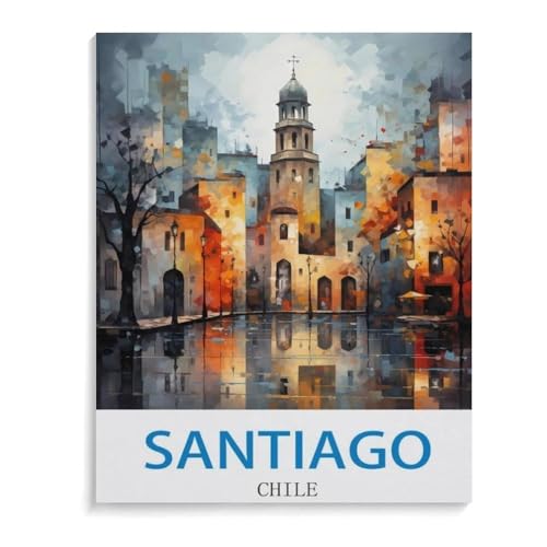 Vintages Reiseplakat von Santiago de Chile，Puzzles 1000 Teile für Erwachsene, Klassische Puzzle Kinder Puzzle Herausfordernde Und Schwierige Rätsel für Erwachsene Und Jugendliche（38x26cm）-C73 von YYHMKBYY