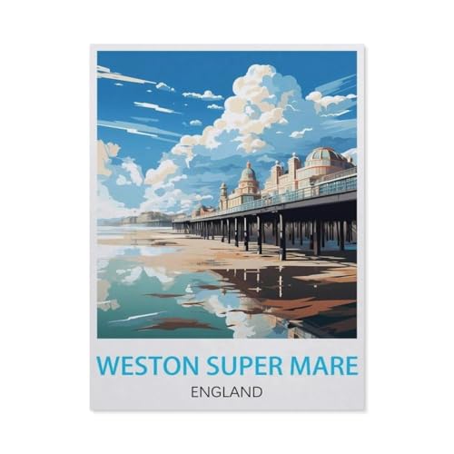 Weston Super Mare England Vintage-Reiseposter，Puzzle 1000 Teile Holz Puzzle Erwachsene Kinder Lernspielzeug Familie Dekompressionsspiel（75x50cm）-BD3 von YYHMKBYY