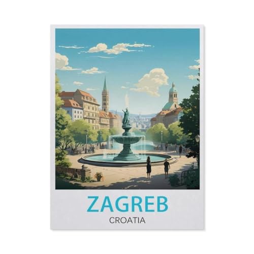 Zagreb Kroatien Vintage-Reiseposter，3D Puzzle 1000 Stück, Holz Montiert DIY Puzzle Montage Spielzeug Für Kinder, Holz Puzzle Holz Geschenk（75x50cm）-BD80 von YYHMKBYY