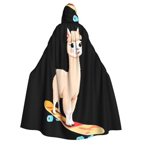 YYHWHJDE Alpaka auf Skateboard-Muster, Halloween-Umhang mit Kapuze, kein Reißverschluss, bequem für Kostümpartys YYHWHJDE Alpaka auf Skateboard-Muster, Halloween-Umhang mit Kapuze, kein Reißverschluss, bequem für Kostümpartys von YYHWHJDE