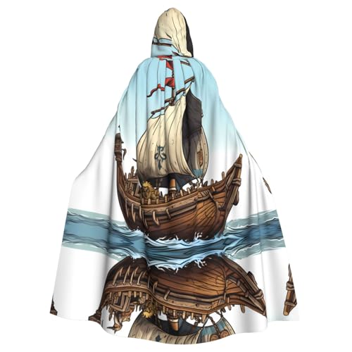 YYHWHJDE Cartoon Old Viking Boat Picture Adult Hooded Cape Hooded Cloak Suitable for Halloween, cosplay costumes, Christmas parties von YYHWHJDE