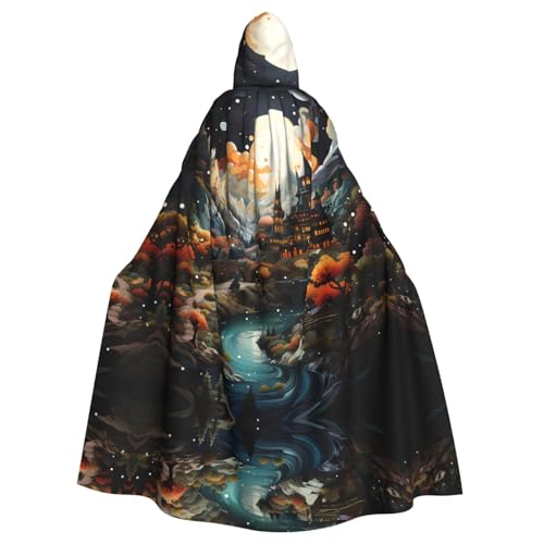 YYHWHJDE Castle in the Moonlight Printing Halloween Adult Hooded Cloak for Parties and Costume Events von YYHWHJDE