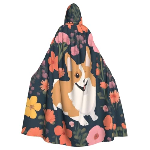 YYHWHJDE Corgi Kapuzenumhang mit Blumenmotiv, für Erwachsene, geeignet für Halloween, Cosplay-Kostüme, Weihnachten von YYHWHJDE