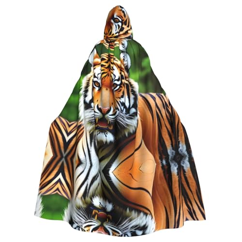 YYHWHJDE Fierce Tiger Prints Kapuzenumhang für Erwachsene, hochwertig, geeignet für Halloween, Cosplay-Kostüme, Weihnachten von YYHWHJDE