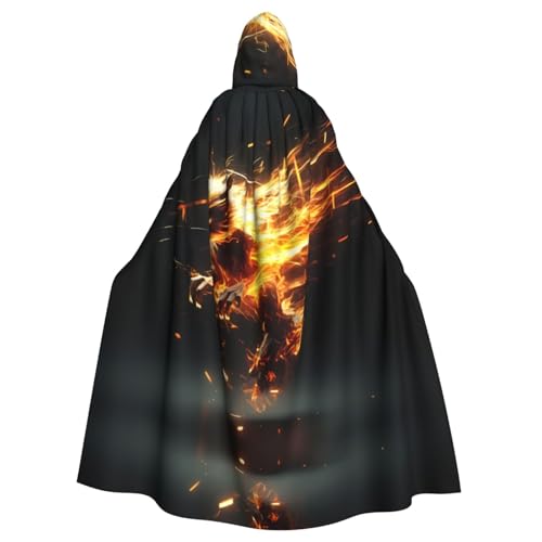 YYHWHJDE Flaming Fox Picture Halloween Adult Hooded Cloak for Role-Playing, Costumes, and Theme Parties von YYHWHJDE