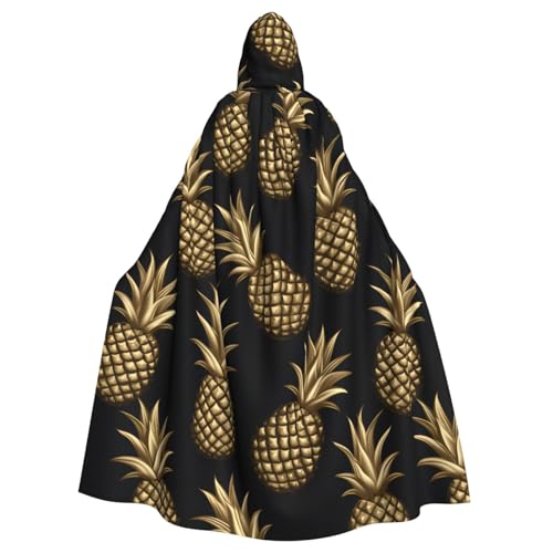 YYHWHJDE Goldener Ananas-Hintergrund, Druck für Erwachsene, hochwertiger Kapuzenumhang, geeignet für Halloween, Cosplay-Kostüme, Weihnachten von YYHWHJDE