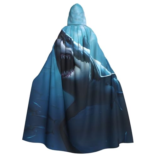 YYHWHJDE Great White Shark Picture Adult Hooded Cape Hooded Cloak Suitable for Halloween, cosplay costumes, Christmas parties von YYHWHJDE