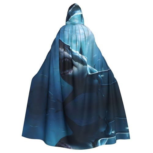 YYHWHJDE Great White Shark Picture Adult Hooded Cape Hooded Cloak Suitable for Halloween, cosplay costumes, Christmas parties von YYHWHJDE