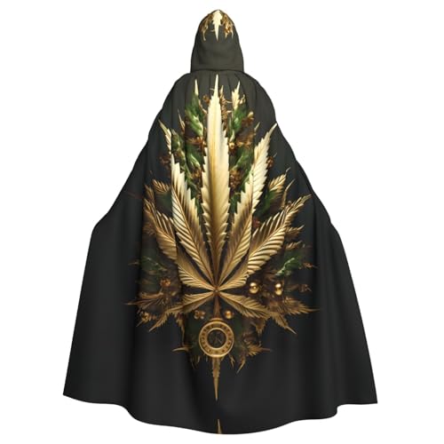 YYHWHJDE Hochwertiger Kapuzenumhang mit goldenem Cannabis-Druck, für Erwachsene, geeignet für Halloween, Cosplay-Kostüme, Weihnachten von YYHWHJDE