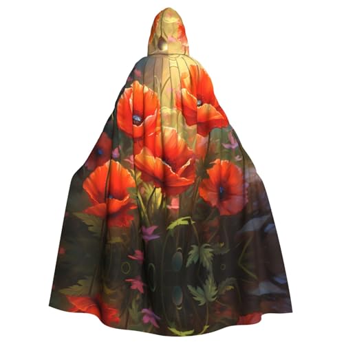 YYHWHJDE Kapuzenumhang mit Mohnblumen-Motiv, für Erwachsene, hochwertig, geeignet für Halloween, Cosplay-Kostüme, Weihnachten von YYHWHJDE