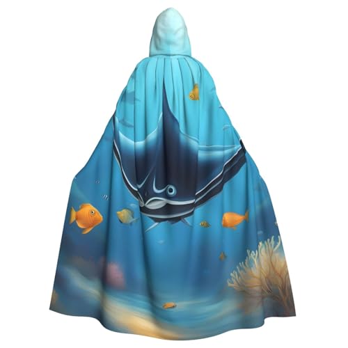 YYHWHJDE Manta Ray and Fish Picture Adult Hooded Cape Hooded Cloak Suitable for Halloween, cosplay costumes, Christmas parties von YYHWHJDE