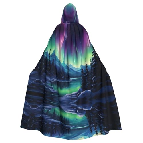 YYHWHJDE Northern Lights Painting Pattern Adult Hooded Cape Hooded Cloak Suitable for Halloween, Cosplay Costumes, Christmas parties von YYHWHJDE