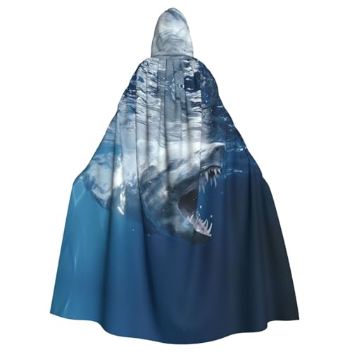 YYHWHJDE Ocean Shark Picture Halloween Adult Hooded Cloak for Role-Playing, Costumes, and Theme Parties von YYHWHJDE