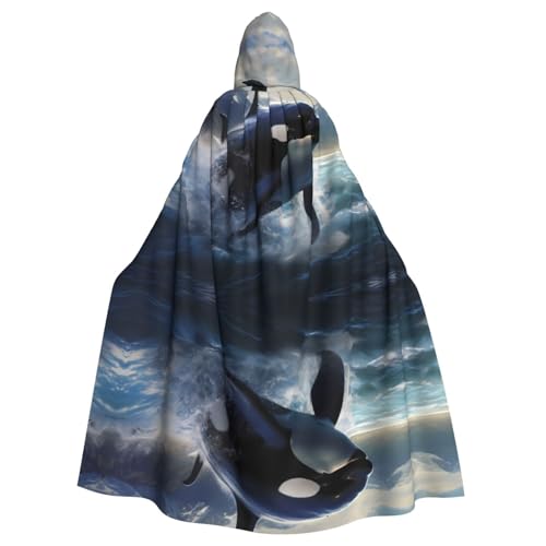 YYHWHJDE Orca Killer Whale Picture Adult Hooded Cape Hooded Cloak Suitable for Halloween, cosplay costumes, Christmas parties von YYHWHJDE