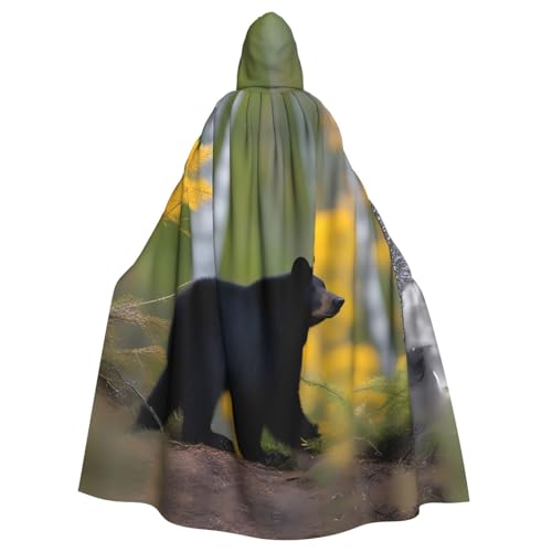 YYHWHJDE Rge and Small Black Bears Picture Adult Hooded Cape Hooded Cloak Suitable for Halloween, Cosplay Costumes, Christmas parties von YYHWHJDE