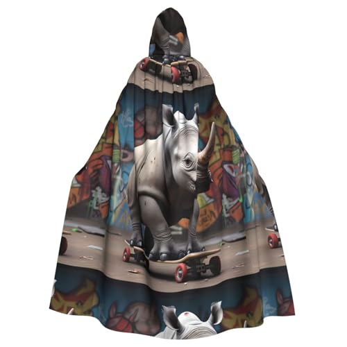 YYHWHJDE Rhino On Skateboard-Muster, Halloween-Umhang mit Kapuze, für Erwachsene, für Rollenspiele, Bühnenkostüme, Partys, pflegeleicht YYHWHJDE Rhino On Skateboard-Muster, Halloween-Umhang mit Kapuze, für Erwachsene, für Rollenspiele, Bühnenkostüme, Partys, pflegeleicht von YYHWHJDE